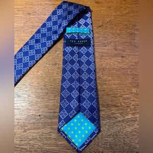Ted Baker Blue Checkered Square Pattern Silk Neck Tie